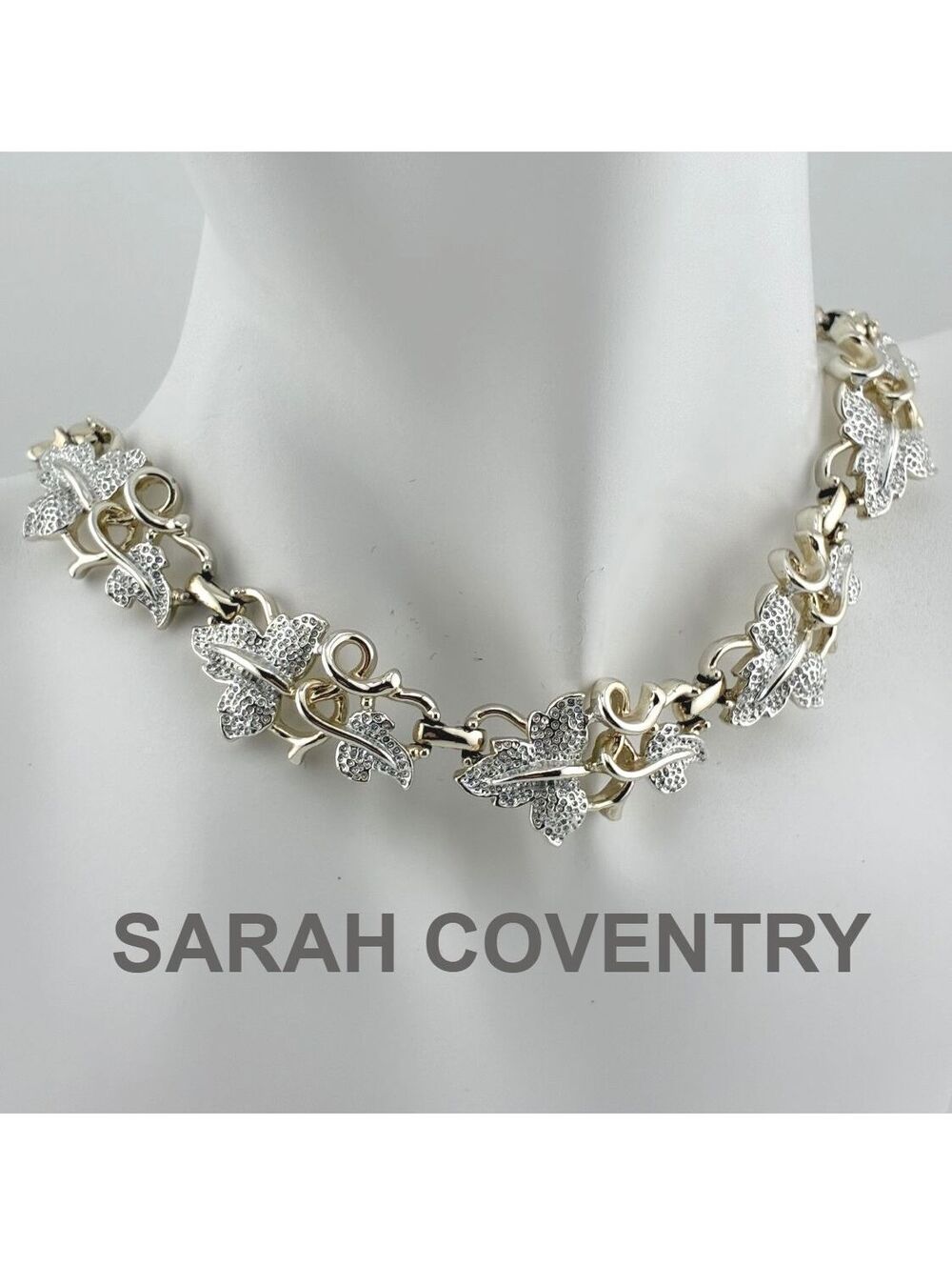 Vintage Sarah Coventry Silver & Gold Tone Leaf Link Choker Necklace Adjustable